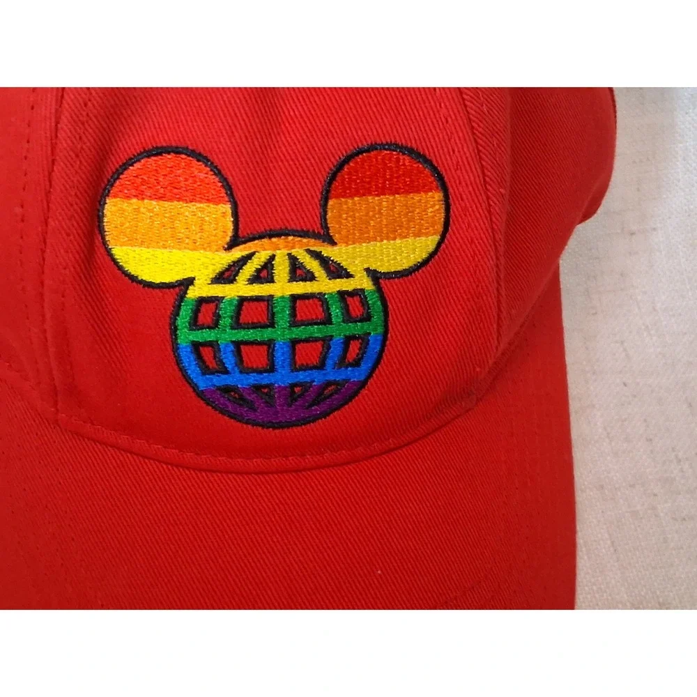 Disney Parks Mickey Mouse Pride Rainbow Ears Red Baseball Cap Hat Size Adult